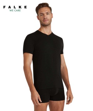 Košeľa S Krátkymi Rukávmi Falke T-Shirt V-neck Daily ClimaWool Panske Čierne | DTXS-13074